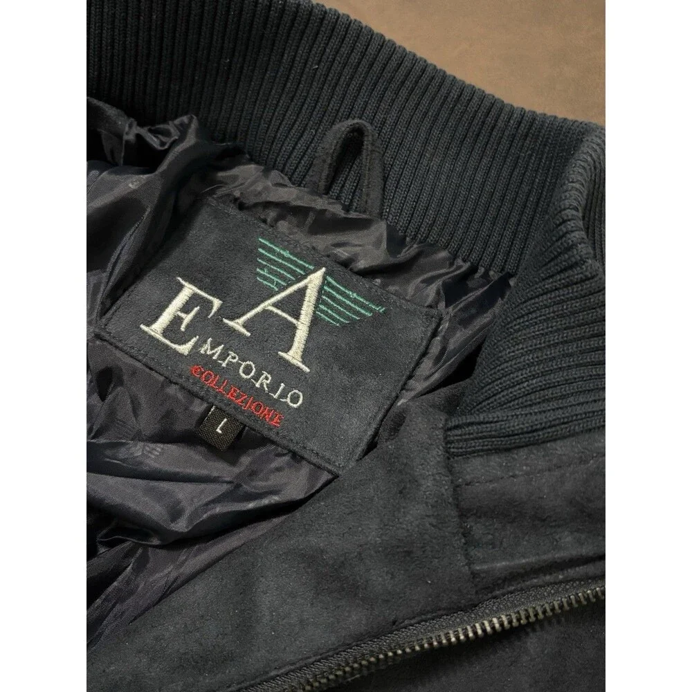 A Emporio Collezione Bomber Jacket Mens Sz L Suede Blue Full Zip